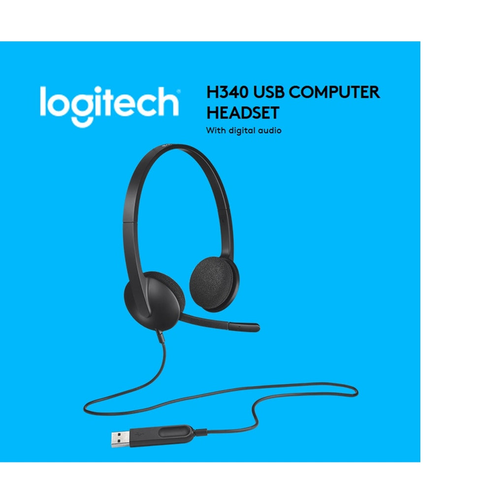 Logitech H340 Stereo Headset USB Plug-and-Play with Noise-Cancelling Microphone Black