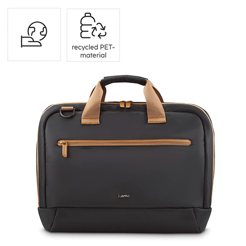 Hama Ultra Lightweight Laptop Bag, Up to 14.1", Padded Compartment, Front Pocket, Trolley Strap, Water-Repellent, Eco-Friendly, Black